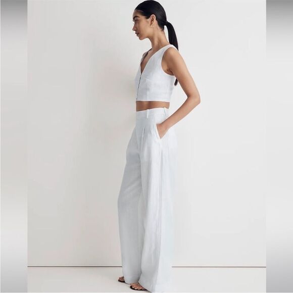 Madewell NWT Harlow Wide-Leg Pant in 100% Linen Size 00 in Eyelet White - Picture 3 of 10